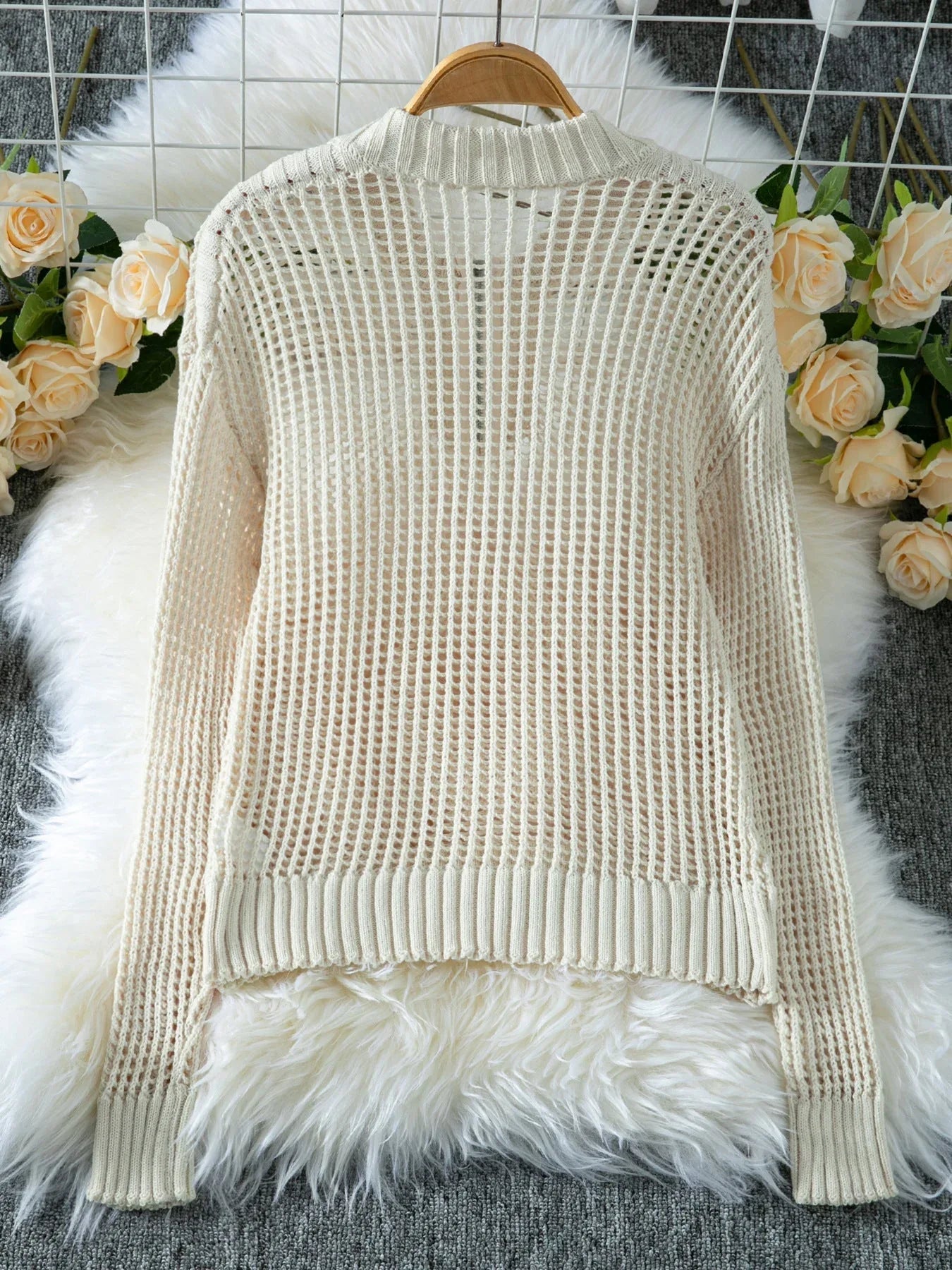 Open knit half-zip pullover sweater - View 6 | WEUXS