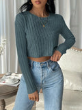 Noir Ribbed Knit Long Sleeve Crop Top - View 10 | WEUXS
