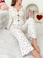 Ribbed pajama set with heart print and decorative bows - View 18 | WEUXS