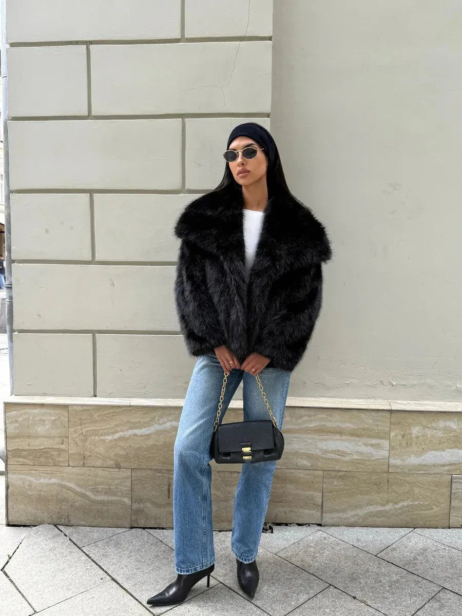 Faux fur oversized lapel jacket - View 12 | WEUXS