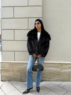 Faux fur oversized lapel jacket - View 12 | WEUXS