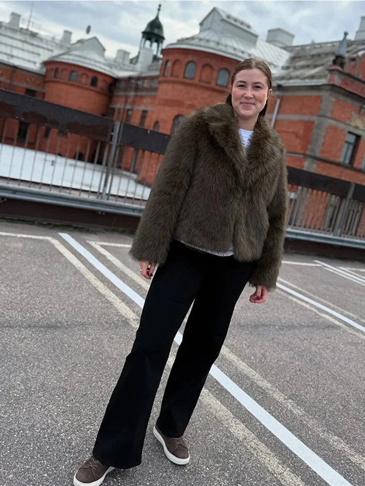 Luxe Dark Olive Plush Faux Fur Jacket - WEUXS