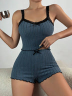 Pink Ribbed Cami & Shorts Set - WEUXS