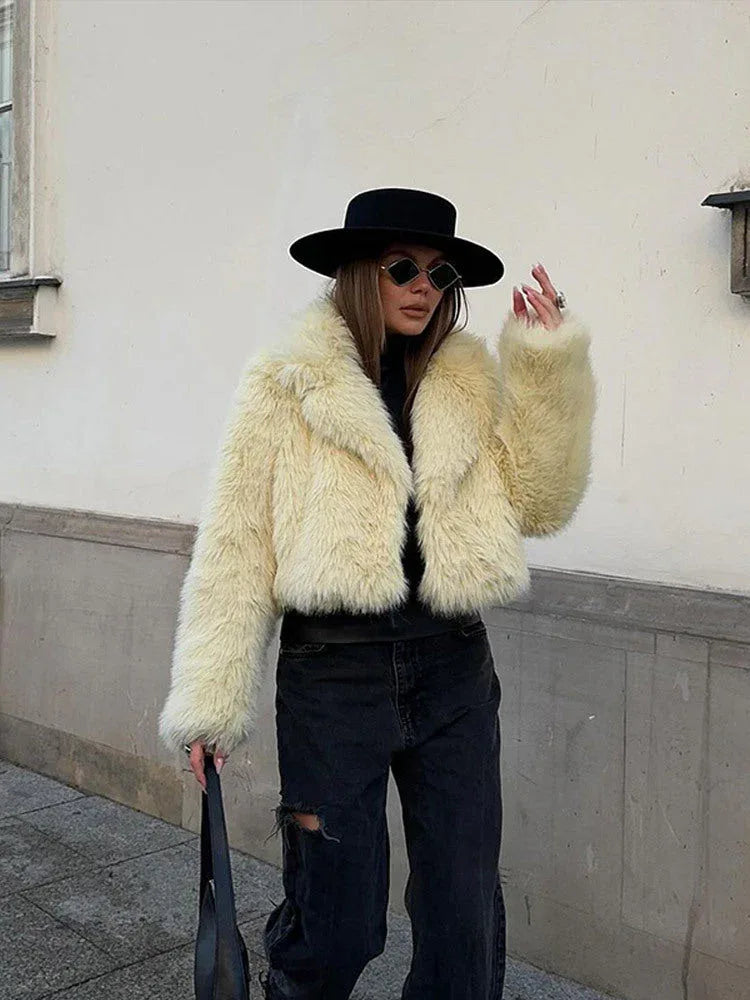 Buttercream Plush Faux Fur Cropped Jacket - WEUXS