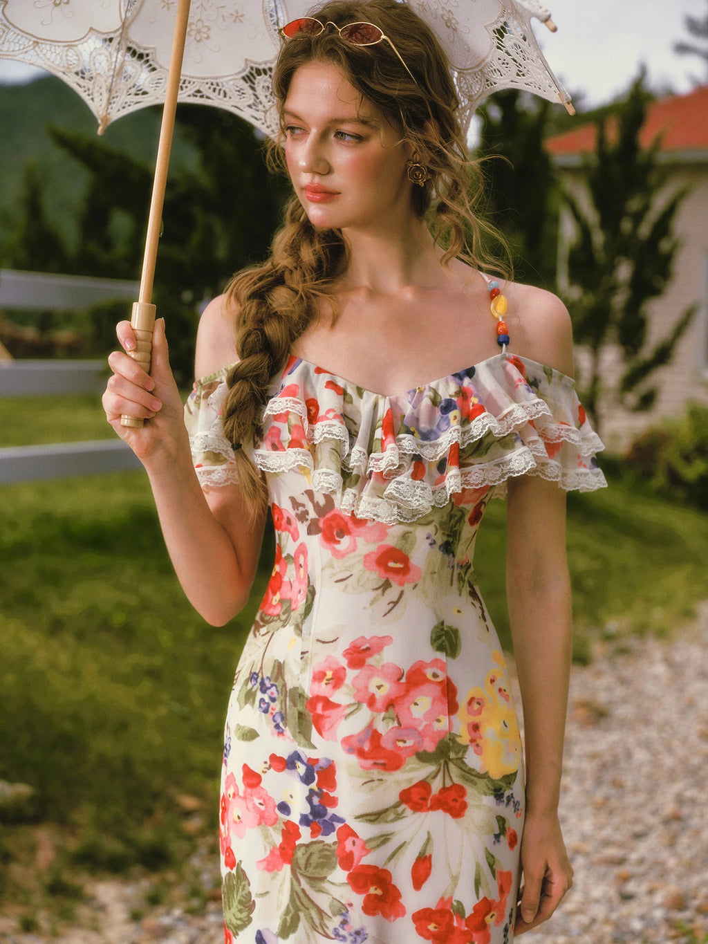 French Style Floral Print Midi Dress