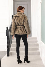 Grey Faux Fur Belted Coat - View 17 | WEUXS