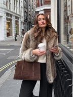 Vintage Natural Stripe Faux Fur Jacket - View 9 | WEUXS