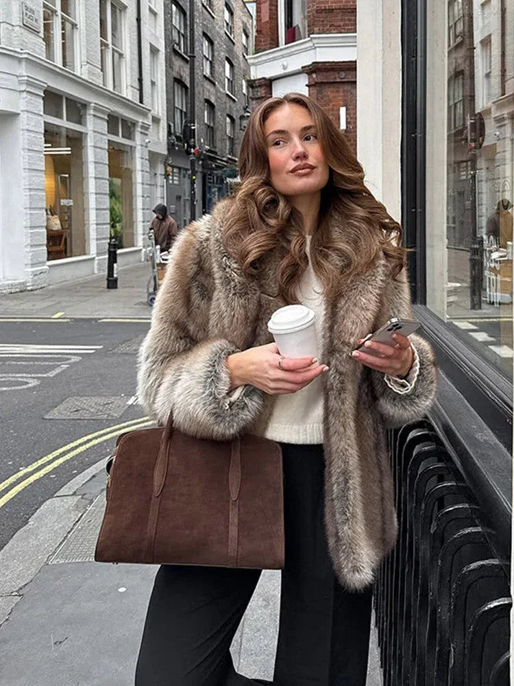 Vintage Natural Stripe Faux Fur Jacket - WEUXS