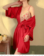 Satin Lace Robe and Slip Dress Set - View 8 | WEUXS