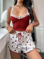 Lace Trim Cami and Shorts Loungewear Set - View 8 | WEUXS