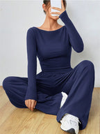Boat Neck Wide Leg Two-Piece Set - View 14 | WEUXS