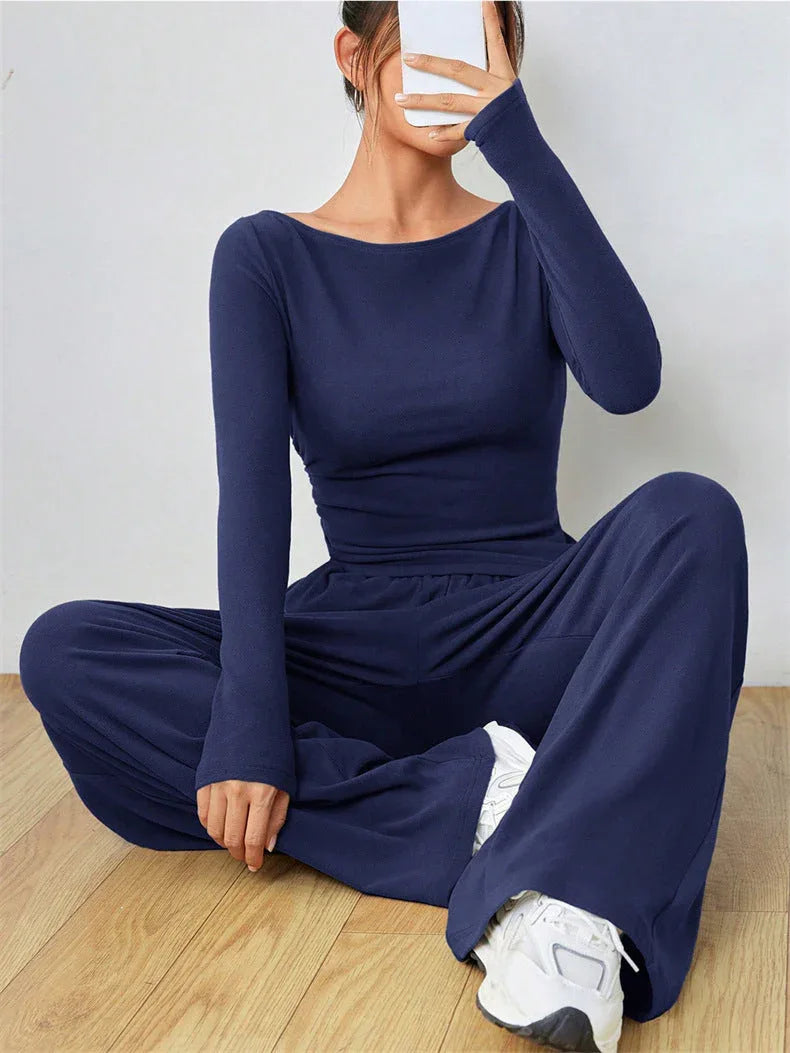 Boat Neck Wide Leg Two-Piece Set - View 14 | WEUXS