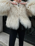 shaggy faux fur cropped jacket - View 10 | WEUXS