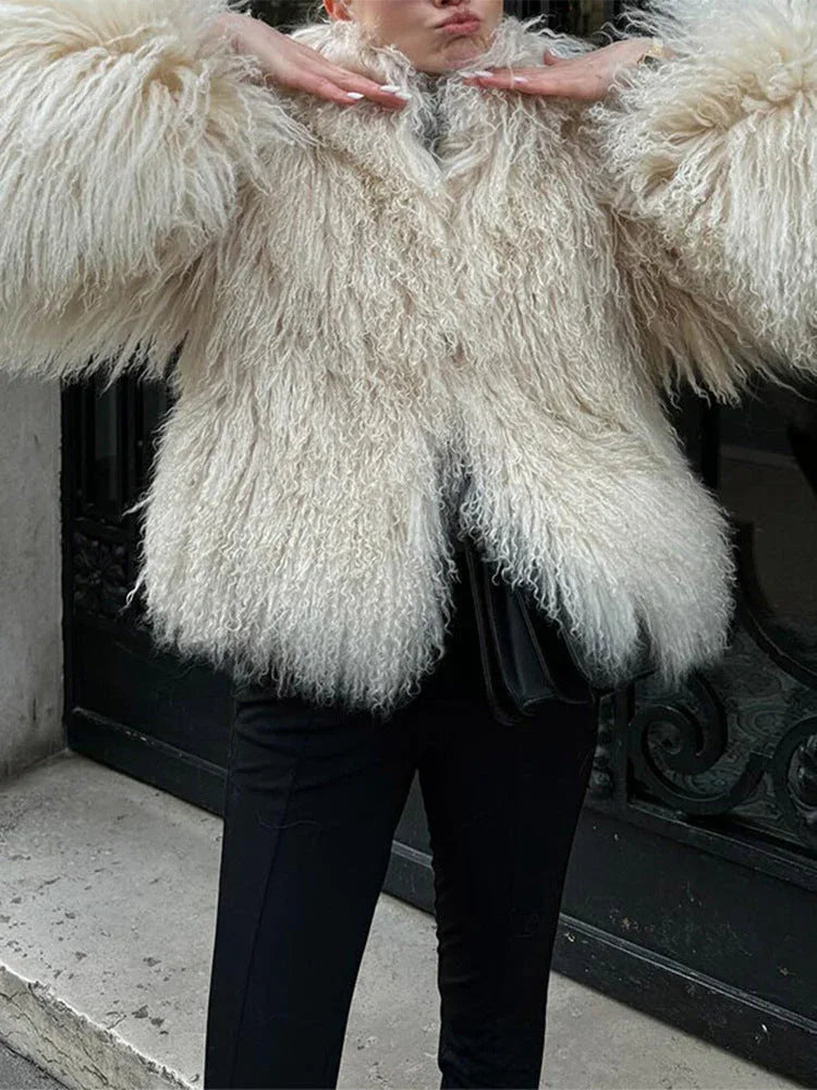shaggy faux fur cropped jacket - View 10 | WEUXS