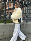 Cream Plush Faux Fur Cropped Jacket - WEUXS