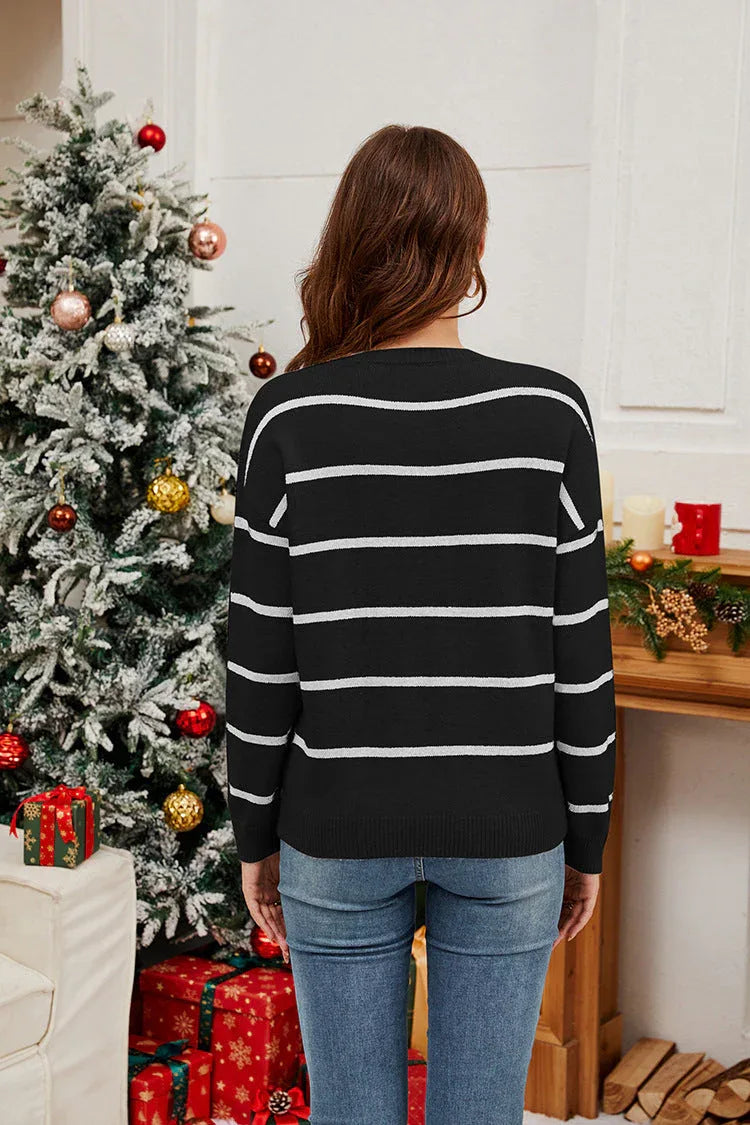 Sparkling Santa Striped Knit Sweater - View 9 | WEUXS
