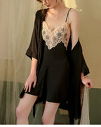 Satin Lace Robe and Slip Dress Set - View 6 | WEUXS