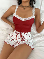 Lace Trim Cami and Shorts Loungewear Set - View 7 | WEUXS