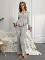 Ribbed Peplum Knit Lounge Set - View 18 | WEUXS
