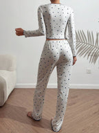 Ribbed Heart Print Pajama Set - View 18 | WEUXS