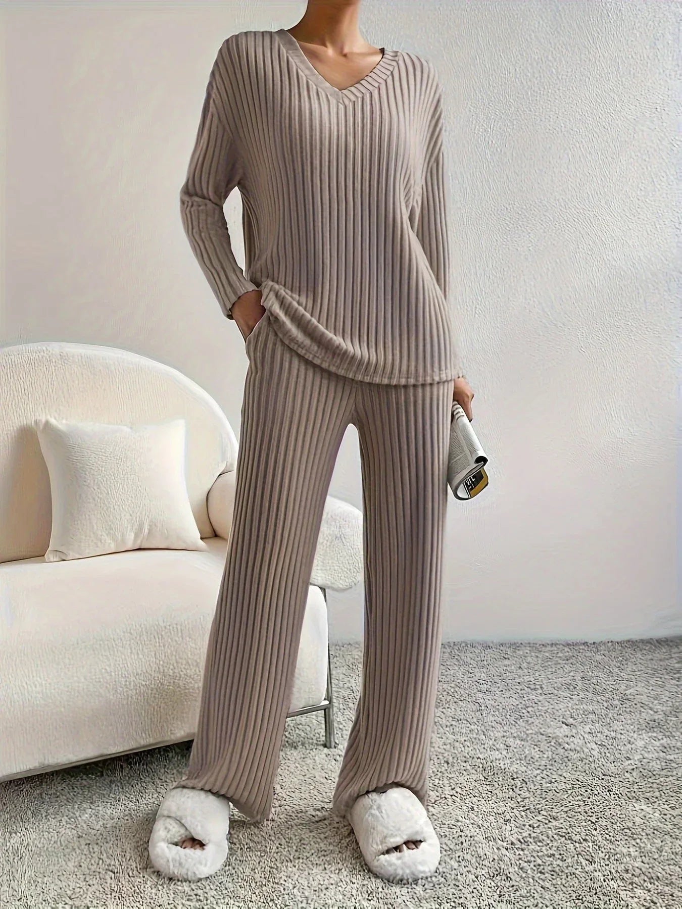 Women's ribbed knit lounge set - View 9 | WEUXS