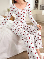 Ribbed Heart Print Pajama Set - View 39 | WEUXS