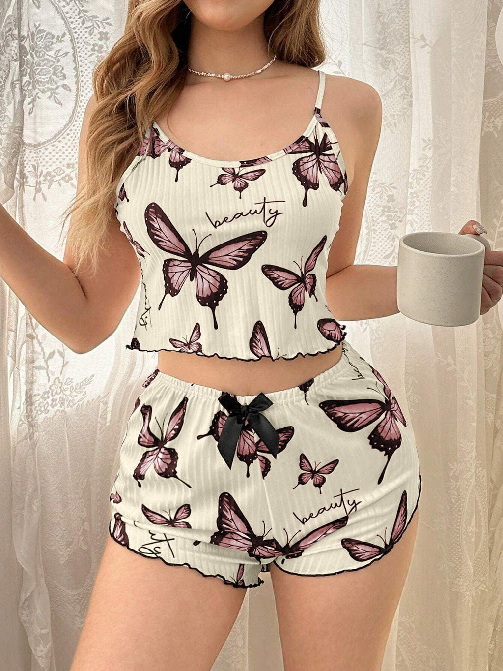 Ribbed Cami & Shorts Set - View 24 | WEUXS