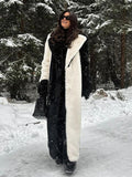 Avant-Garde Black & White Vertical Stripe Faux Fur Maxi Coat - WEUXS