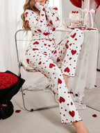 Ribbed heart print pajama set - View 6 | WEUXS