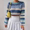 Striped crochet crop sweater - View 6 | WEUXS