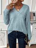 Wide ribbed knit V-neck top - View 8 | WEUXS