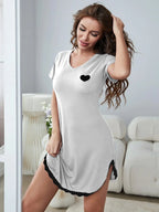 Heart Print Relaxed Fit Sleep Dress - View 10 | WEUXS