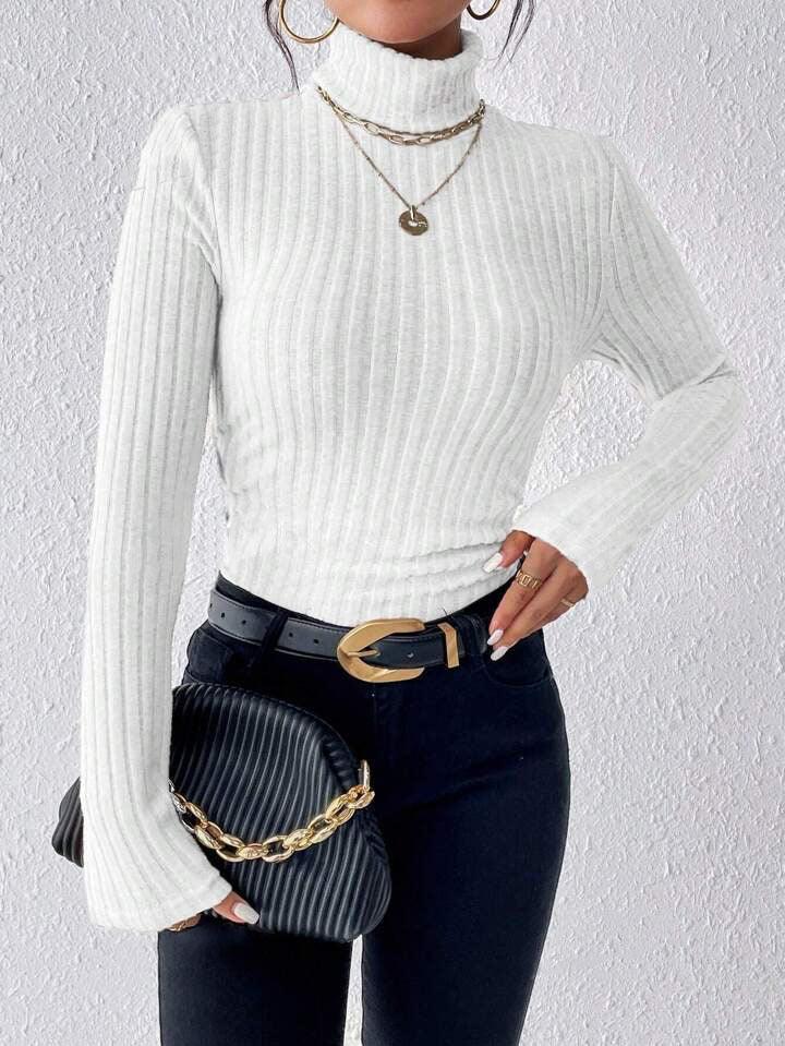 Black ribbed turtleneck top - View 9 | WEUXS