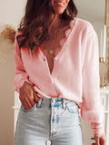 Lace trim v-neck button-up cardigan - View 6 | WEUXS