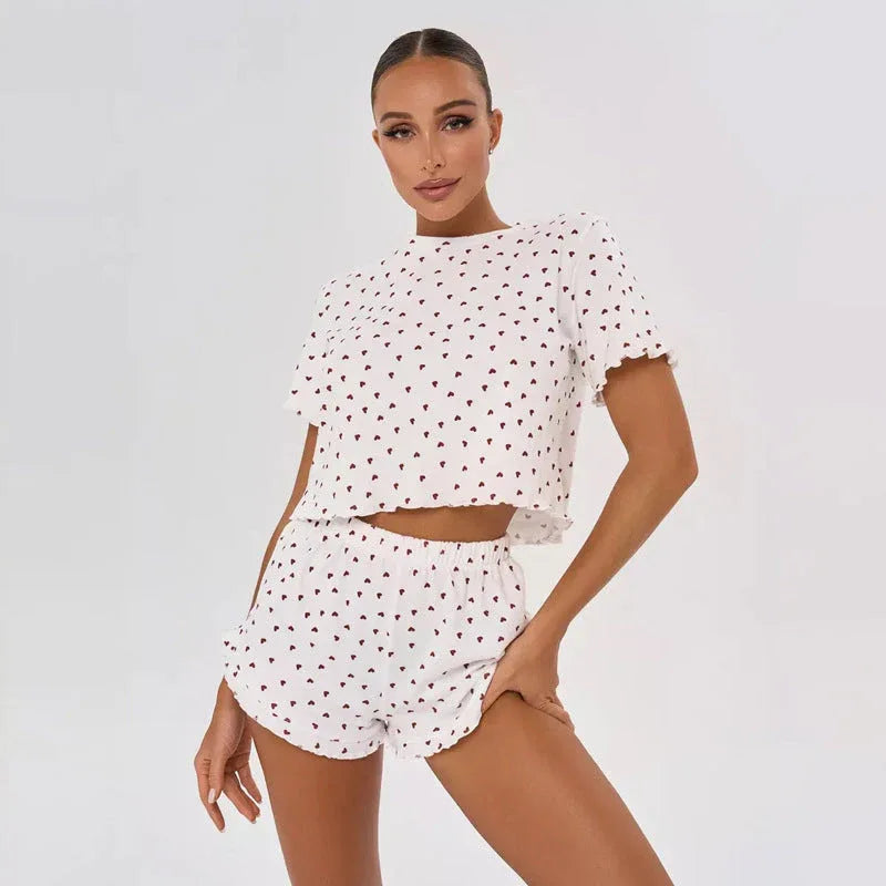 Ditsy Heart Print Ribbed Tee & Shorts Set - View 27 | WEUXS
