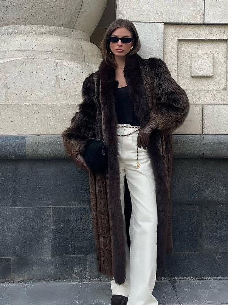 Luxe Espresso Faux Mink Long Coat - WEUXS