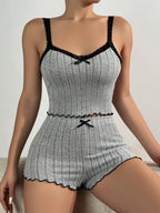 Pink Ribbed Cami & Shorts Set - WEUXS