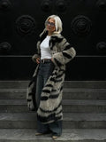 Vintage Zebra Stripe Faux Fur Long Coat - WEUXS