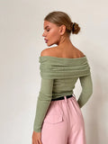 Fold-Over Off-Shoulder Knit Top - View 7 | WEUXS