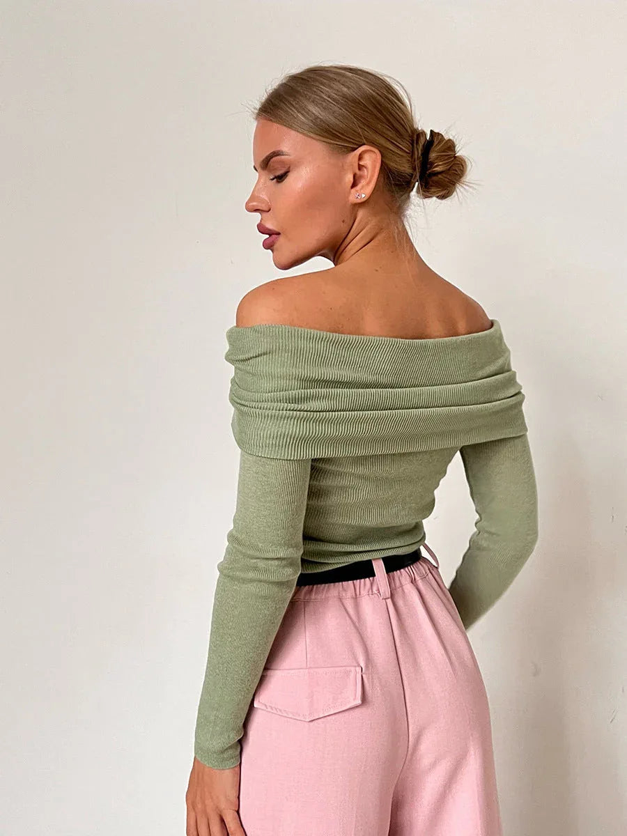 Fold-Over Off-Shoulder Knit Top - View 7 | WEUXS