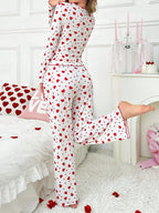 Ribbed Heart Print Pajama Set - View 14 | WEUXS