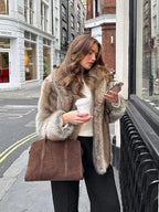 Vintage Natural Stripe Faux Fur Jacket - View 8 | WEUXS
