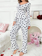 Ribbed Heart Print Pajama Set - View 12 | WEUXS