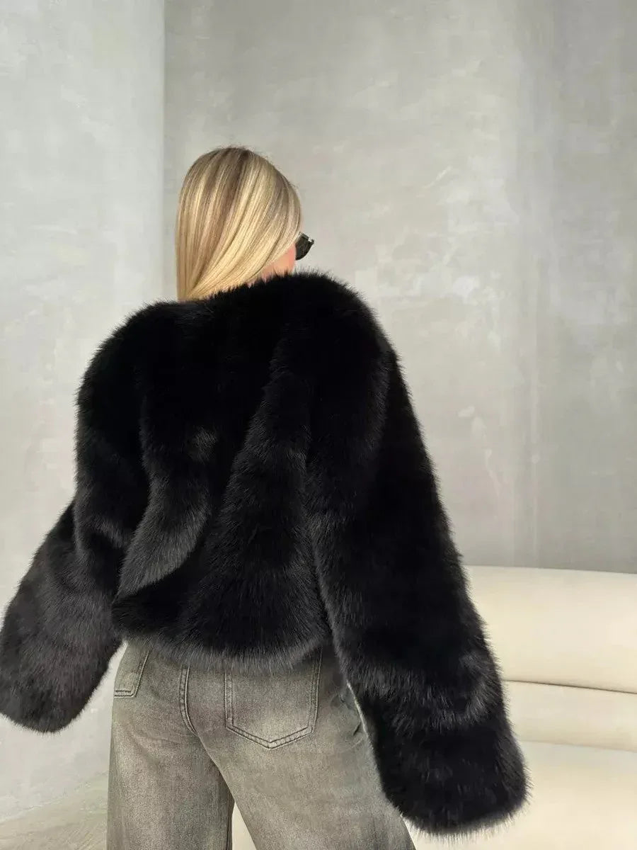 Snow Angel White Faux Fur Cropped Jacket - WEUXS