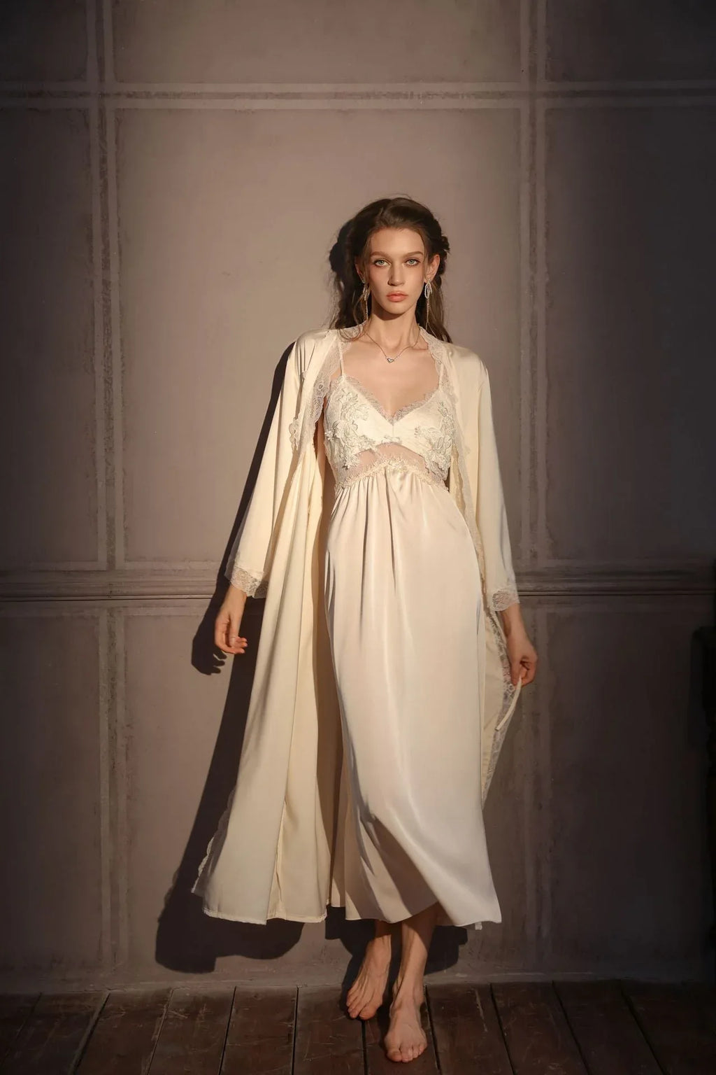 French Lace Satin Nightgown - View 16 | WEUXS