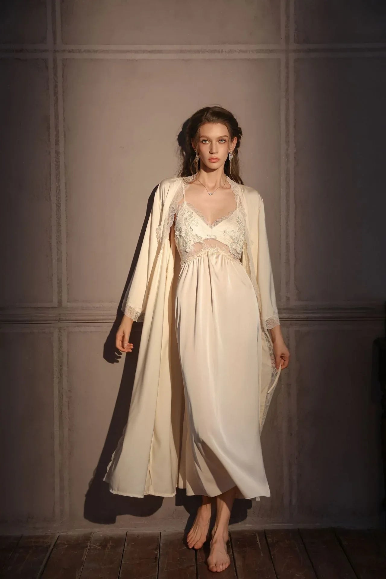 French Lace Satin Nightgown - View 16 | WEUXS