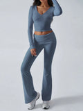 V-Neck Knit Crop Top and Flare Pants Set - View 21 | WEUXS