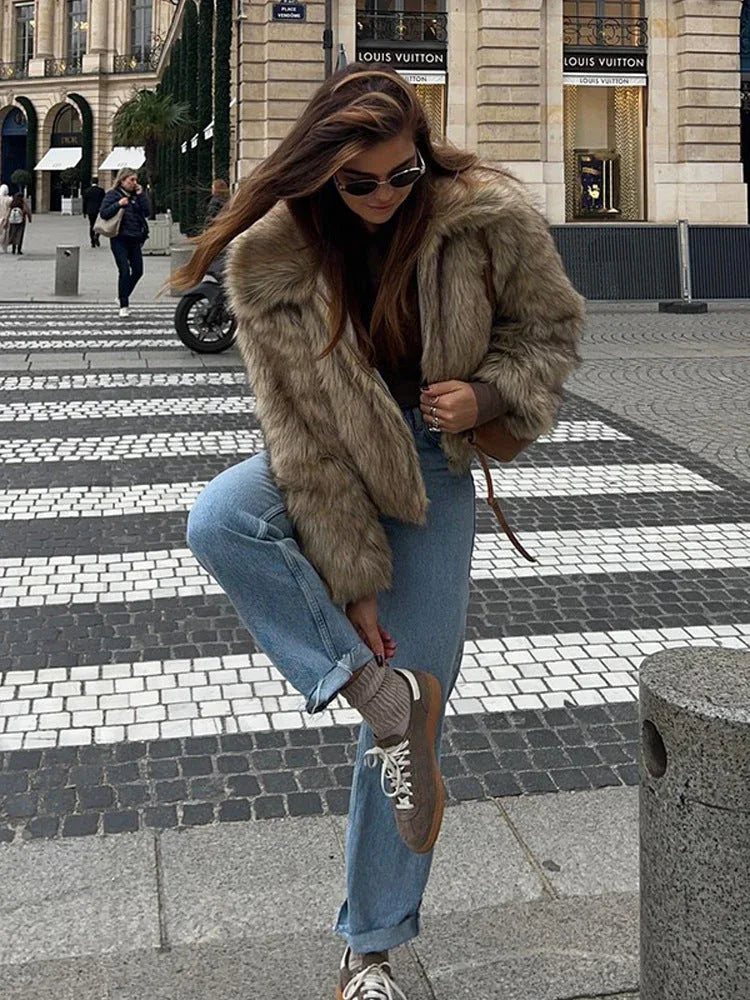 Vintage Tipped Faux Fur Cropped Jacket - WEUXS