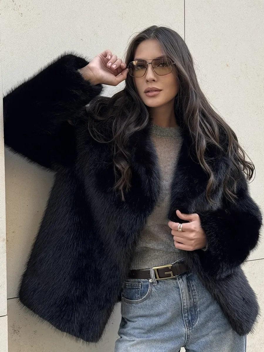 Faux Fur Mid-Length Coat - View 6 | WEUXS
