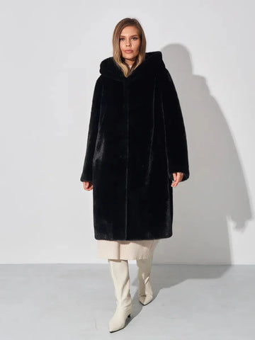 Midnight Luxe Faux Mink Hooded Coat - WEUXS